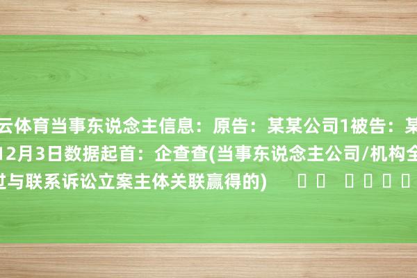 开云体育当事东说念主信息：原告：某某公司1被告：某某公司2判决日历：2024年12月3日　　数据起首：企查查(当事东说念主公司/机构全名是通过与联系诉讼立案主体关联赢得的)      		  					  -开云(中国)kaiyun网页版 登录入口